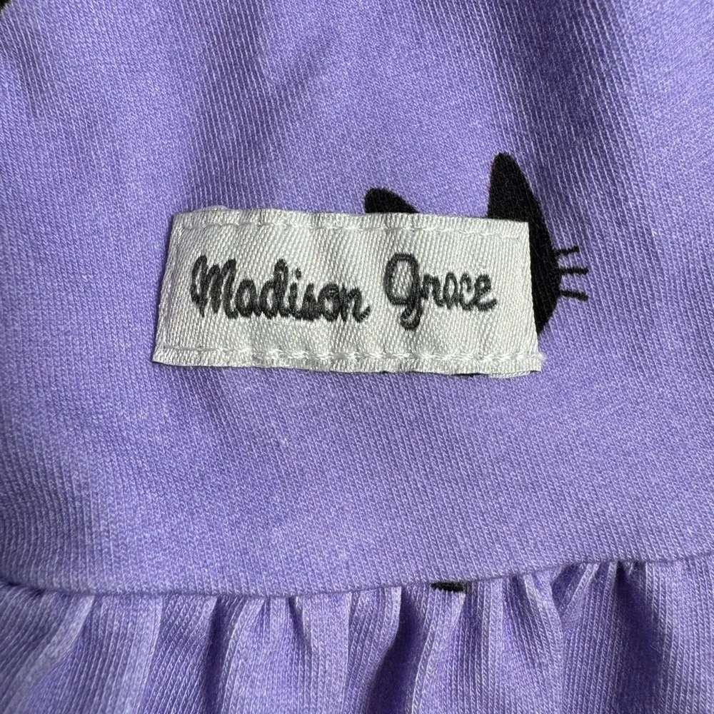 Madison Grace Kids Purple & Black Cat Pattern Ruffle Dress Size 12 - Picture 5 of 8